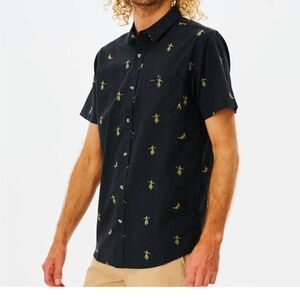RIP CURL Men’s Black Patterned Hula Girl Button Down Shirt NWT